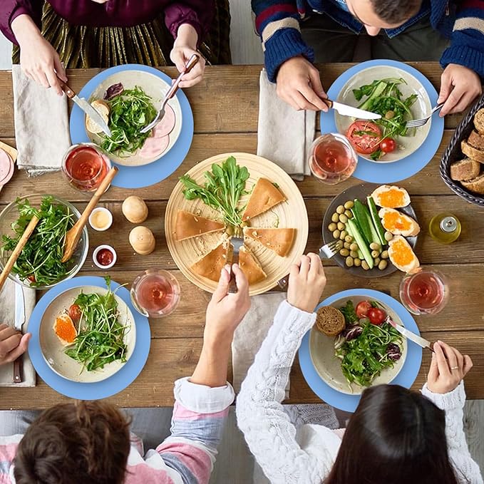 50 Pieces Baby Blue Paper Place Mats Round Disposable Table Mats Blue Paper - Image 6