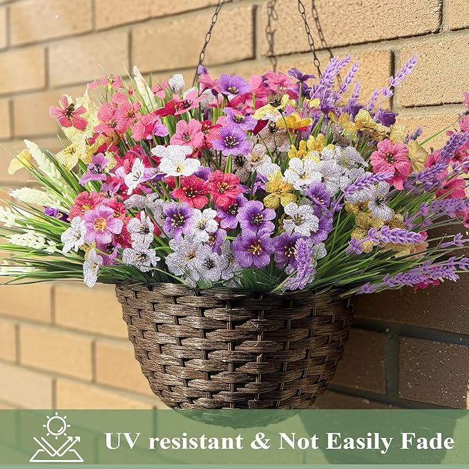 Artificial Flowers for Outdoors 24 Bundles, UV Resistant Colorful Fake Silk - Image 2