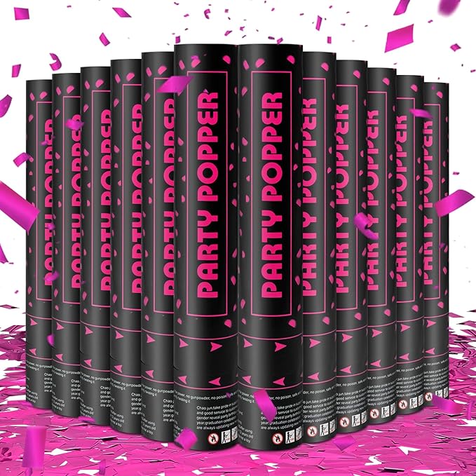 Party Poppers Confetti Cannon 12 Pack Royal Pink Confetti Popper Cannons 12Inch by PEMUISE