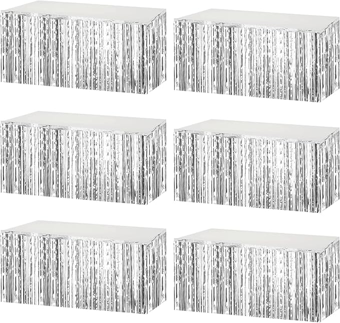 6 Pack 29x108 Inch Metallic Foil Fringe Tinsel Table Skirts Banner by AIKENLIN
