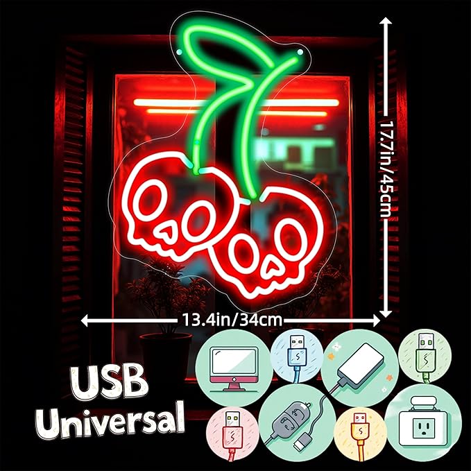Halloween Cherry Skull Neon Sign, Gothic Neon Sign, Halloween Skull Lover Gifts - Image 3