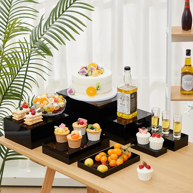 Leinuosen 7 Pcs Large Buffet Risers Set 6" to 12" Acrylic Display Box Catering by Leinuosen