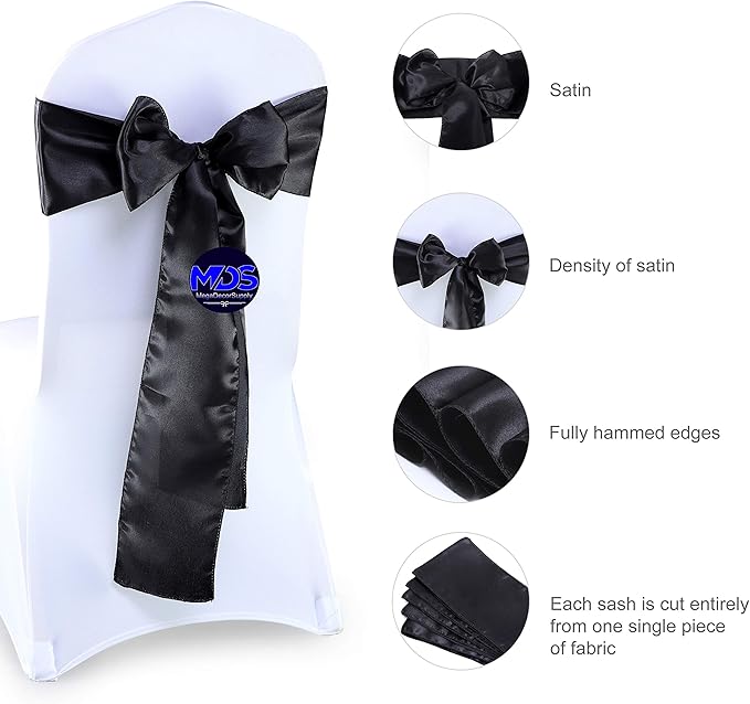 MDS Pack of 75 PCS Satin Chair Sashes Charmeuse Sateen Dining Chair Bows Ribbon - Image 6