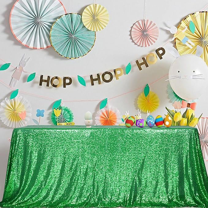 SquarePie Sequin Tablecloth 50 x 72 Inch Green Sparkly Table Cloth - Image 4