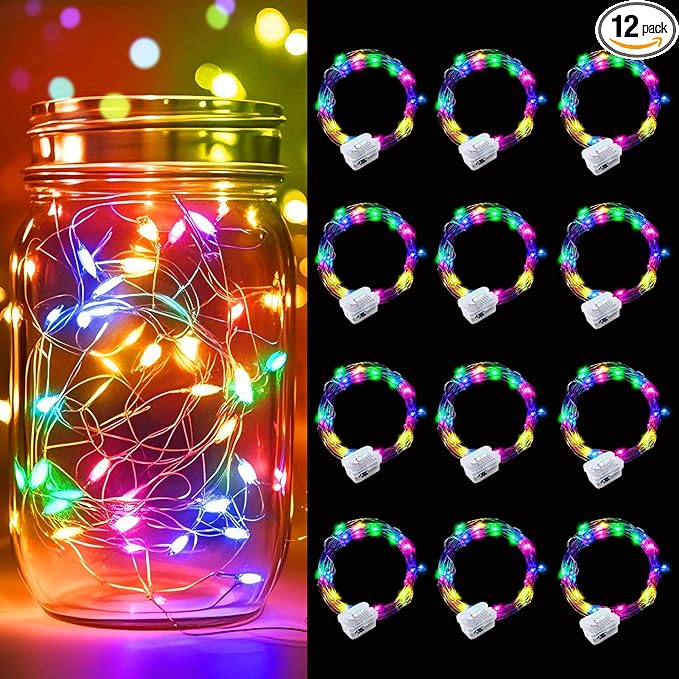 pozzolanas 12 Pack Multicolor Battery Operated String Lights - 7ft Waterproof by pozzolanas
