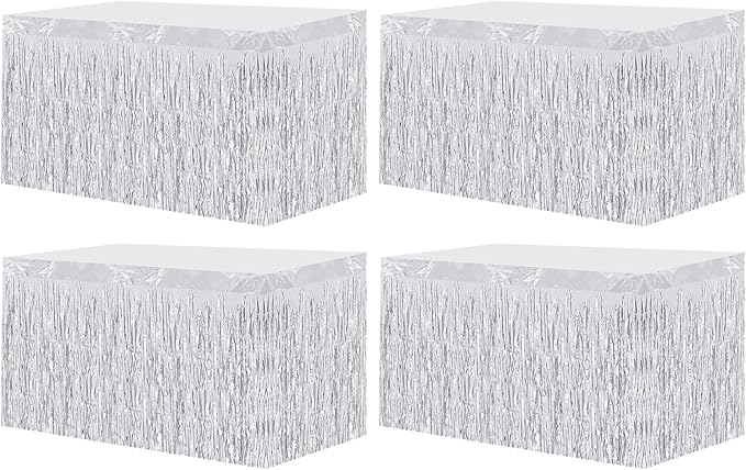 4 Pack 29.5x108 Inch Metallic Foil Fringe Tinsel Table Skirts, Streamer Garland by Oubaka