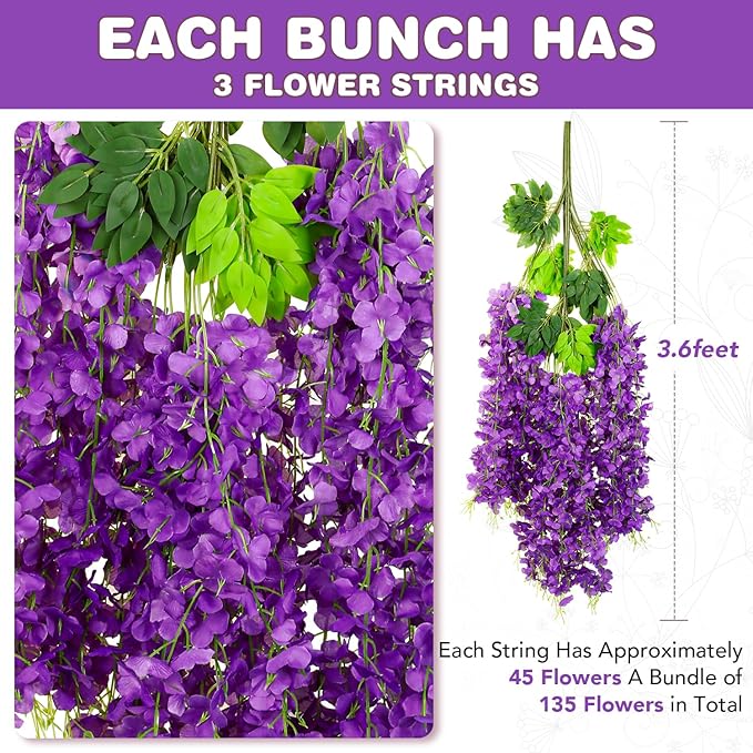 Wisteria Hanging Flowers, Fake Hanging Flowers, Wisteria artificiales Garland - Image 2
