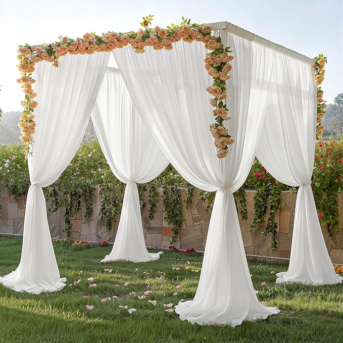 10ft x 10ft Cream White Backdrop Curtains, Wrinkle-Free Sheer Chiffon Fabric - Image 2