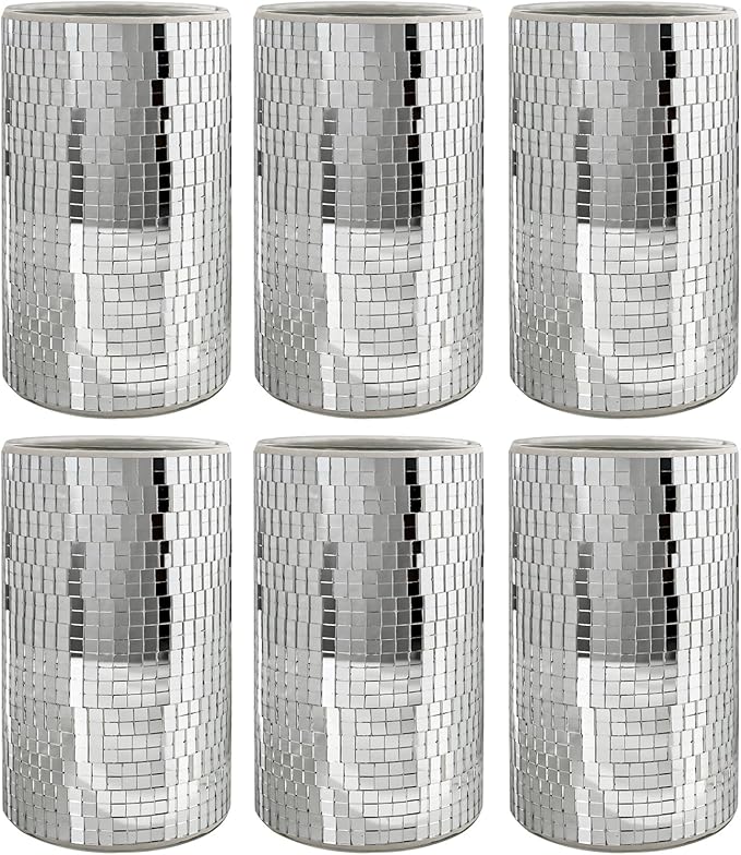WDHODEC 6 Pcs Disco Vases Bulk Silver Mirror Disco Ball Flower Vase Glass by WDHODEC