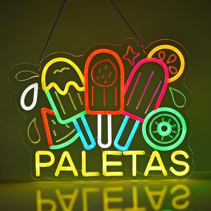 CNBEYOUNG Paletas Neon Sign, Neon Lights Hanging Wall Art Decoration by CNBEYOUNG