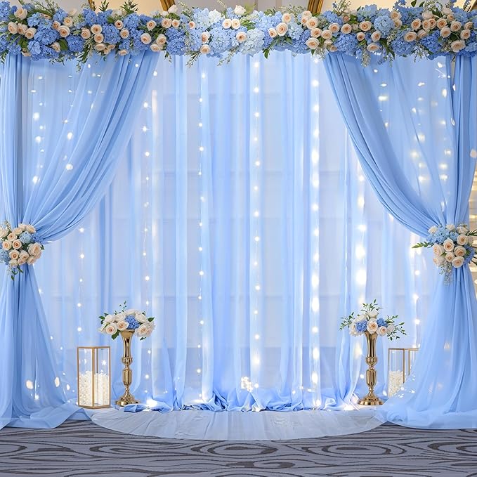 10x10ft Light Blue Chiffon Backdrop Curtain by Shillance