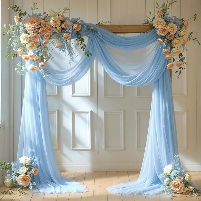 Wedding Arch Draping Fabric, 2 Panels 18FT Baby Blue Sheer Backdrop Curtain by Partisky