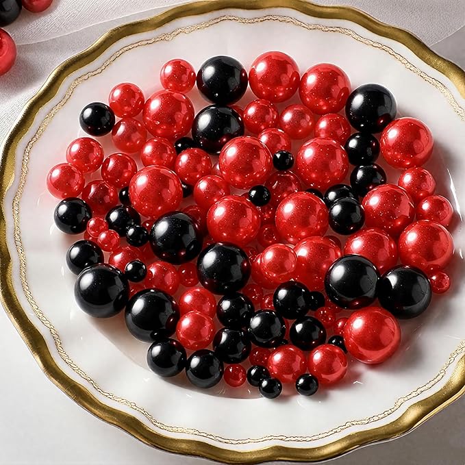 200 Pcs Vase Filler Beads Black and Red Pearl Beads by PNJHDZ