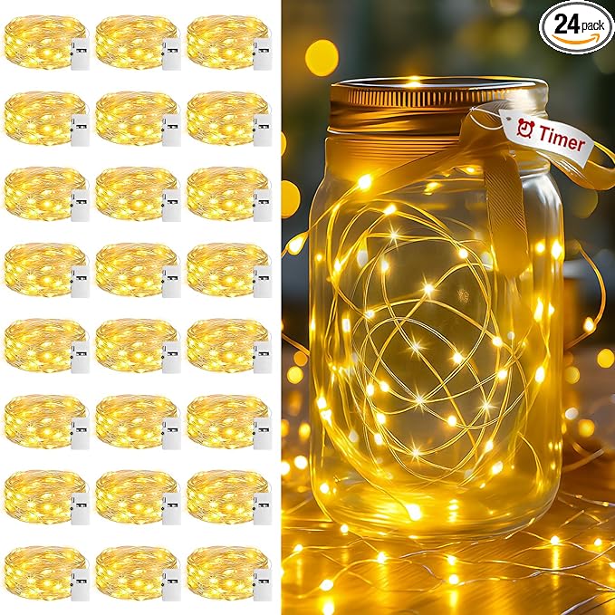 24 Pack Fairy Lights with Timer Battery Operated, 3 Modes 7ft Mini Waterproof by Unknown