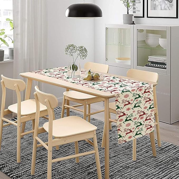 Christmas Table Runner, Christmas Plaid Deer Print Farmhouse Table Cloth - Image 3