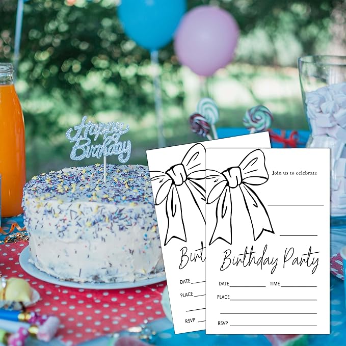 SIXEIGHT Black Bow Birthday Decorations, 20 Party Invitations - Image 5