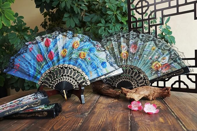HUNANBANG 4 Pieces Folding Hand Fans Church Wedding Gift, Party Favors - Image 4