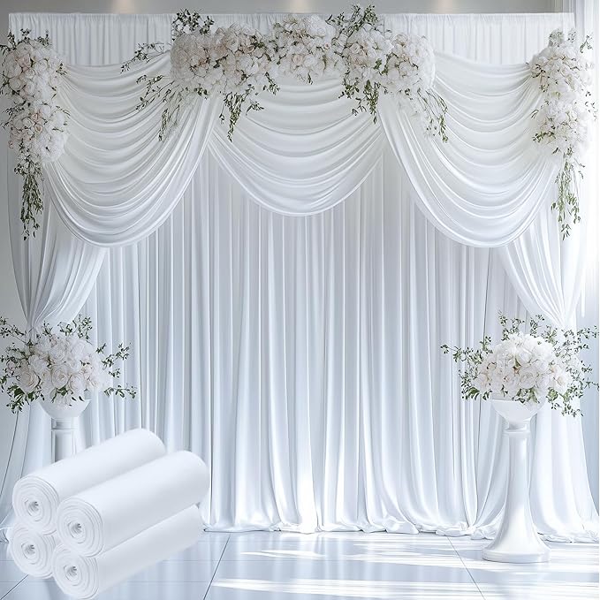20ftx12ft Wrinkle Free White Backdrop Curtain, 4 Panels 12FT Height White by LeegleriTableSkirt