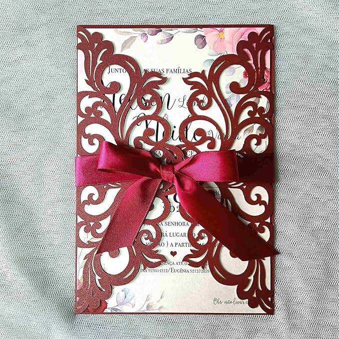 25PCS Laser Cut Burgundy Wedding Invitations Cards by Unknown