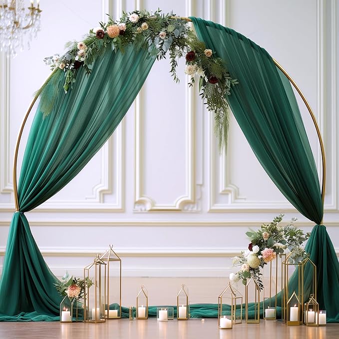 Wedding Arch Draping Fabric, 2 Panels 28" x 19Ft Emerald Green Arch Drapes - Image 7