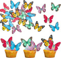 Ephlyn 48Pcs Edible Butterfly Cupcake Toppers 3D Mixed Color Cake Picks 3D by Ephlyn