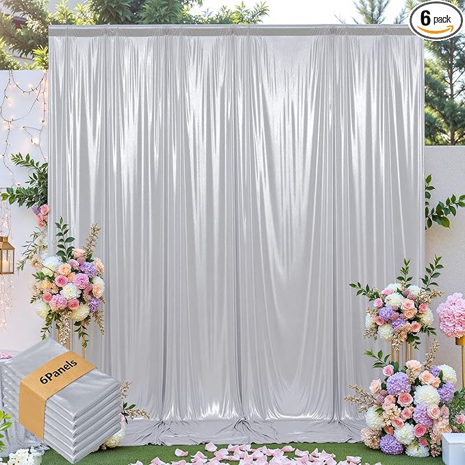 leegleri 30x10ft Thick Silver Glitter Backdrop Curtain Panels by LeegleriTableSkirt