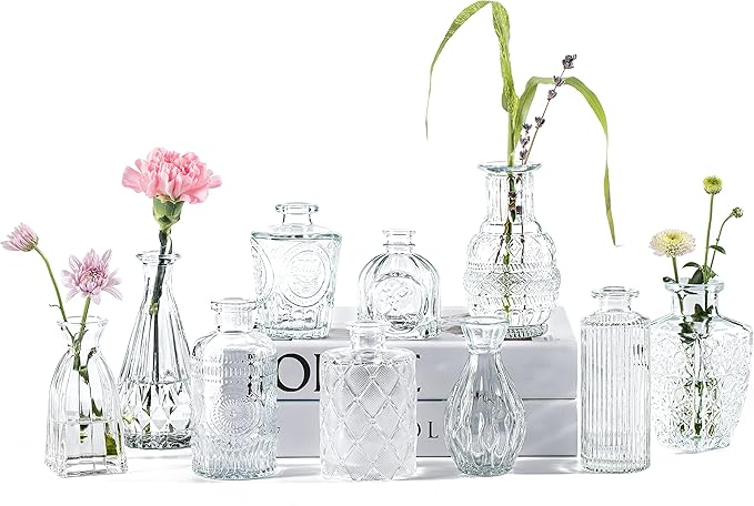 Vintage Small Vases for Flowers Set of 10, Mini Bud Vases for Flowers, Wedding by PURVONNIE