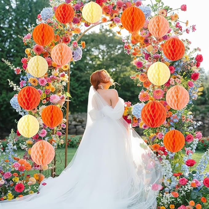 Pink and Orange Honeycomb Hanging Paper Balls, Fall Party Decoration, Groovy - Image 5