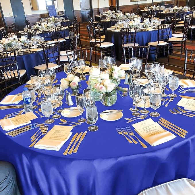fani 6 Pack 120 Inch Royal Blue Satin Tablecloth - Image 3