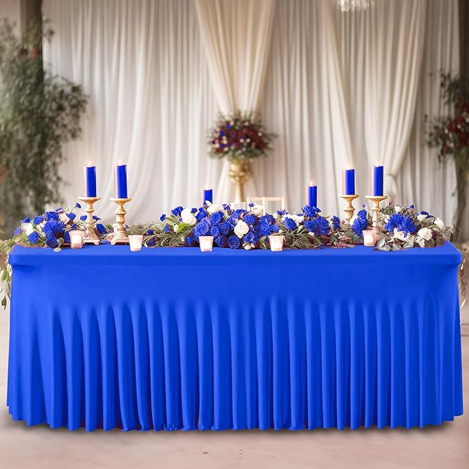 Wish Care 2 Pack Royal Blue Spandex Table Clothes - Image 2
