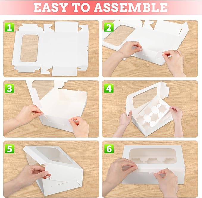 White Cupcake Boxes Holds 6 Standard Cupcake Container, 50 Packs, Pastry and - Image 3
