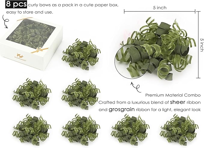 HUIHUANG Green Bows for Gift Wrapping Christmas Gift Bow 5 inch x 8 Counts Moss - Image 2