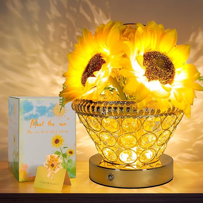 Birthday Gifts for Women, Gift Basket for Mom Sunflower Cordless Table Lamp by ZQPBLED