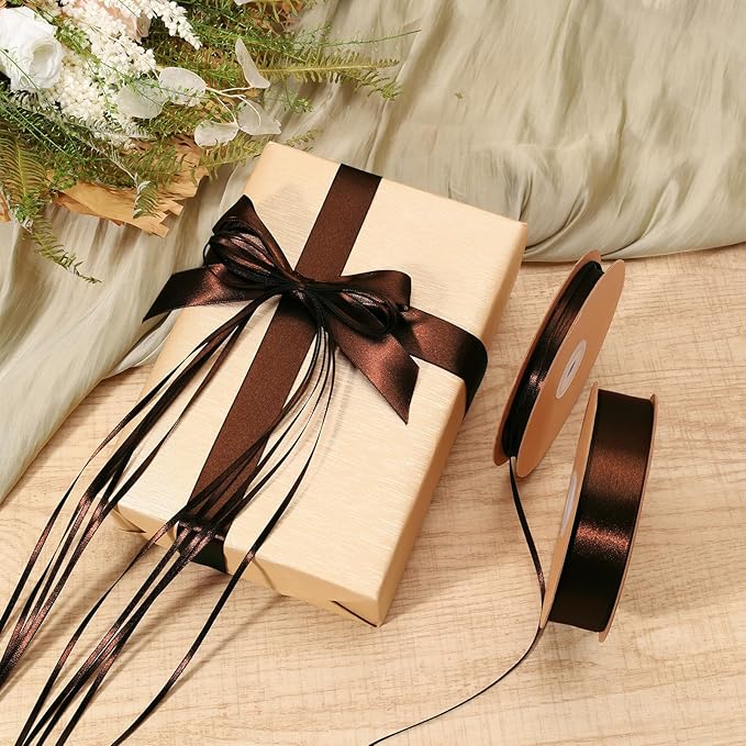 LaRibbons Brown Ribbon 1 Inch 25 Yards Luxury Double Faced Friar Brown Silk - Image 2