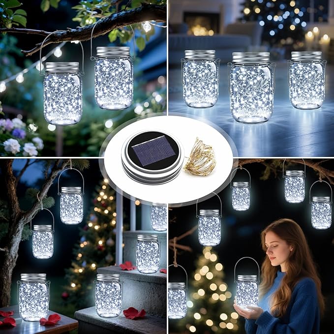 ZNYCYE Solar Mason Jar Lights, 6 Pack 30 LED Waterproof Solar Fairy Firefly Jar - Image 7