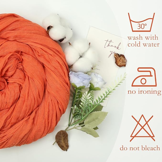 6 Pack Fall Thanksgiving Table Runner Orange 10ft Boho Gauze Fabric Cheesecloth - Image 5