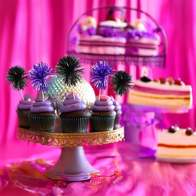 Ephlyn 30Pcs Foil Firework Cupcake Toppers Sparkle Tinsel Cupcake Picks Happy - Image 5