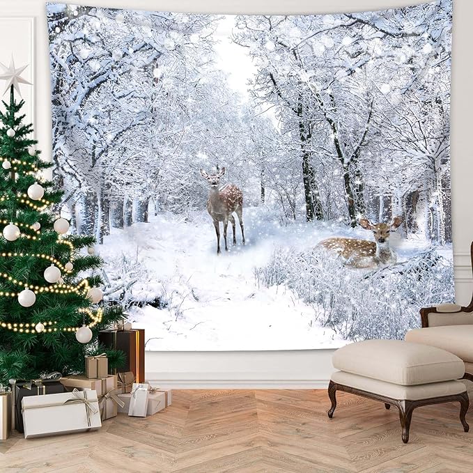 QGHOT Winter Tapestry Wall Hanging, Snow Scene Backdrop Winter Wonderland Wall - Image 2