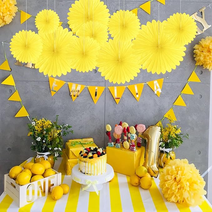 20 Pcs Light Yellow Hanging Paper Fan, Hanging Honeycomb Round Paper Fans - Image 6