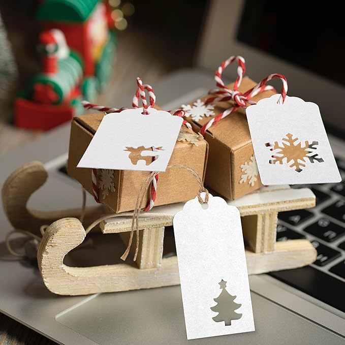 Aneco 150 Pieces Christmas Paper Gift Tags White Kraft Tags Hang Labels - Image 5