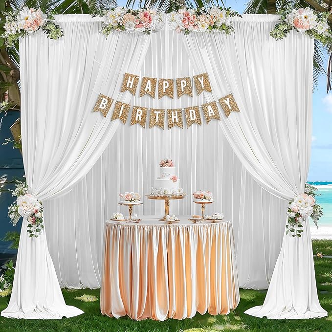 10ft x 10ft Cream White Backdrop Curtains, Wrinkle-Free Sheer Chiffon Fabric - Image 7