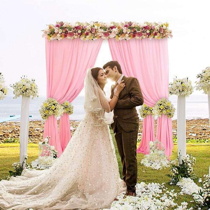 DUOBAO Pink Chiffon Backdrop Curtain-2 Panels 29x96-Inch Wedding Backdrop - Image 3