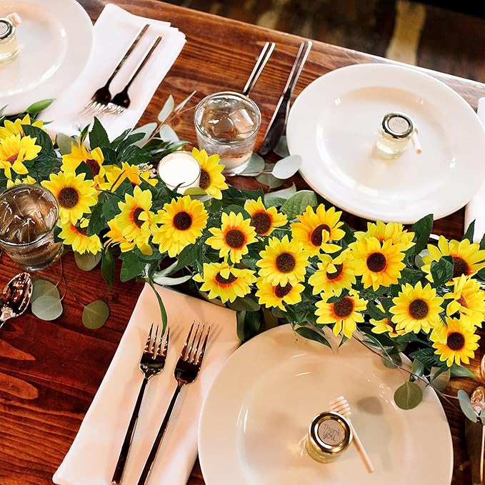 Uieke 12PCS Artificial Sunflower Garland, 7.5ft/Strand Silk Sunflowers Hanging - Image 5