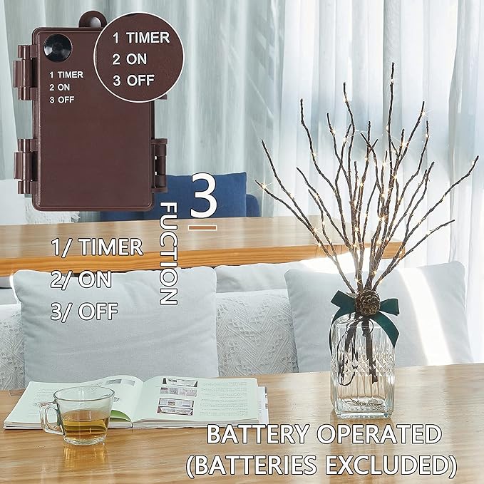 Fudios Lighted Branches with Timer 70 LED Fairy Lights 18in Battery Operated - Image 4