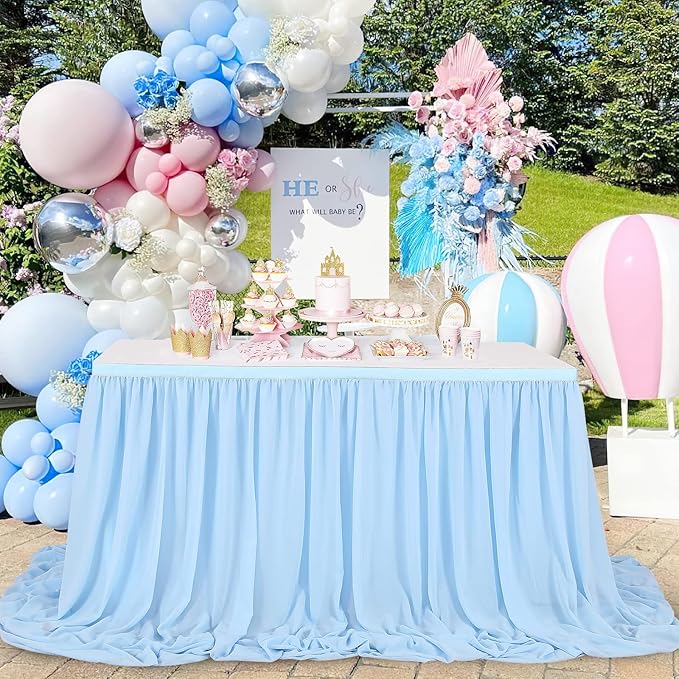 Baby Blue Table Skirt for Birthday Party14ft Rectangle or Round Chiffon Table by QueenDream