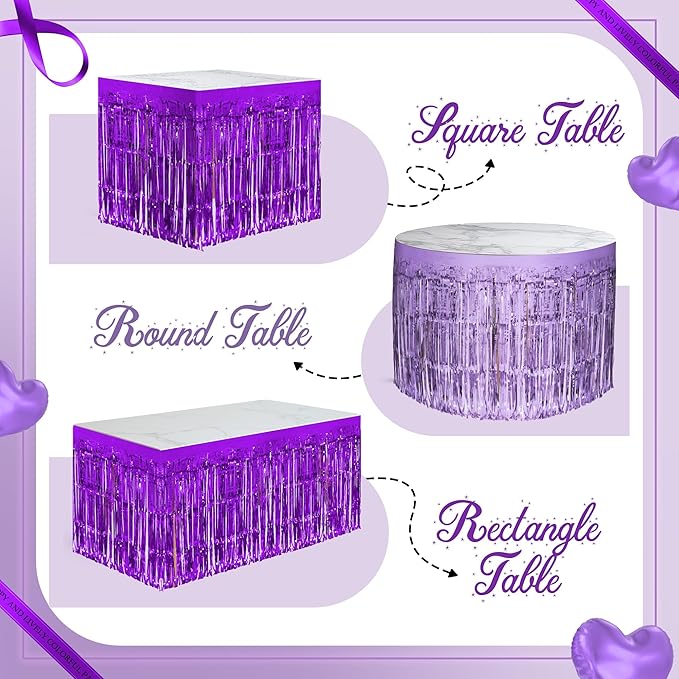 2 Pack Light Purple Dark Purple Table Skirts, 29x108" Metallic Foil Tinsel - Image 4