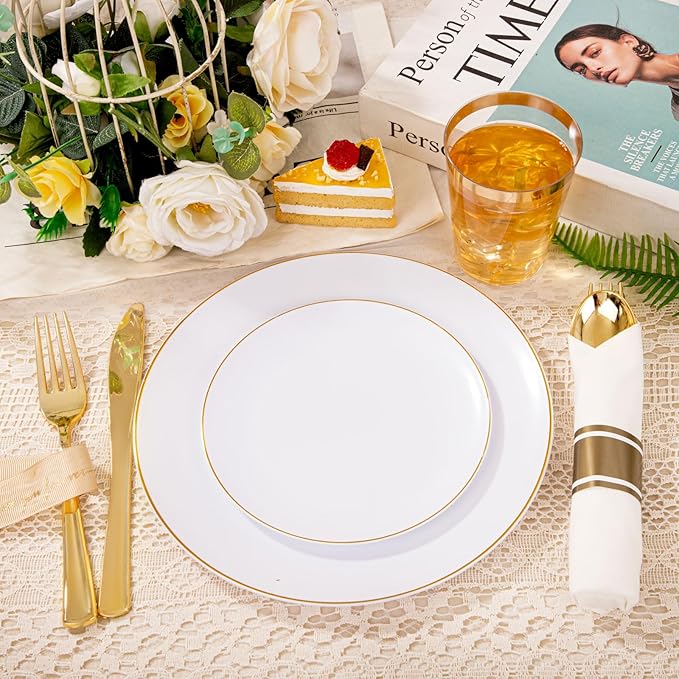 KIRE 350 PCS White and Gold Plates Disposable - Image 5