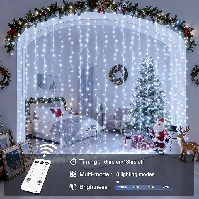 JMEXSUSS 900LED Christmas Curtain Lights Outdoor - Image 3