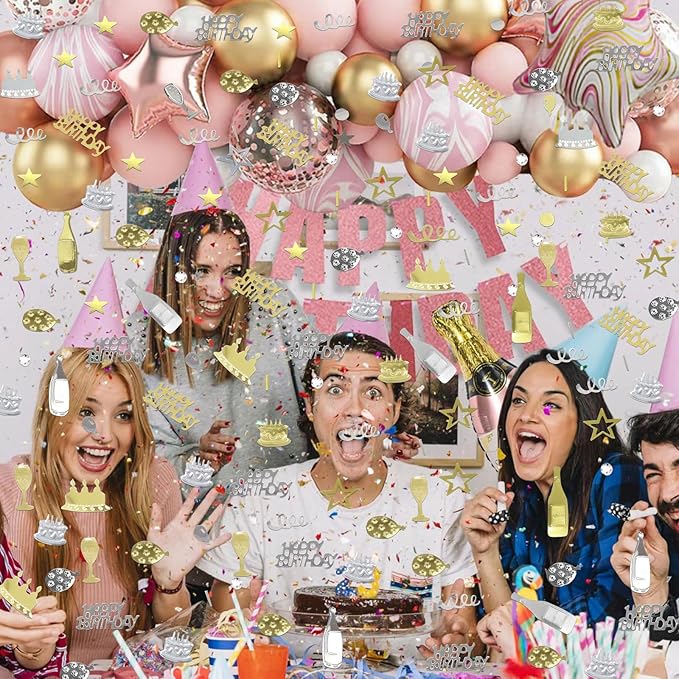VHUWE Happy Birthday Confetti, 1.6 oz Champagne Gold Silver Cake Balloon Star - Image 4