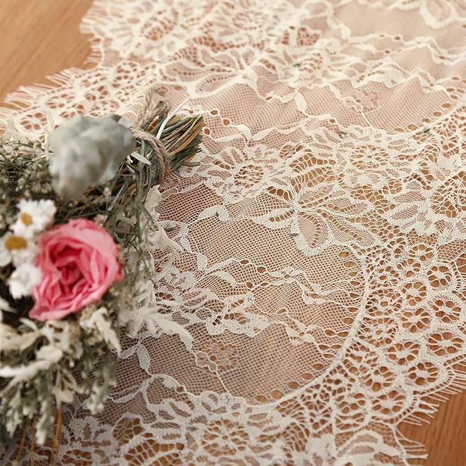 Lace Table Runner 6 Packs Ivory Table Fabric Embroidered Boho Table Runners - Image 3